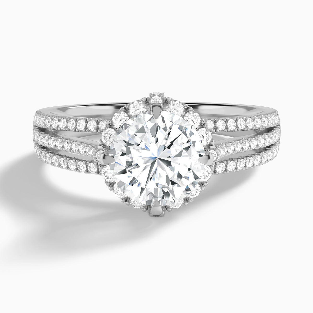 Round Split Shank Halo Lab Grown Diamond Engagement Ring In 14K White Gold - Lucenjuri