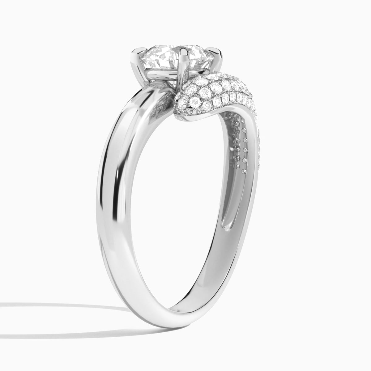 Round Alexa Luxe Pavé Lab Grown Diamond Engagement Ring In Platinum, Angle View