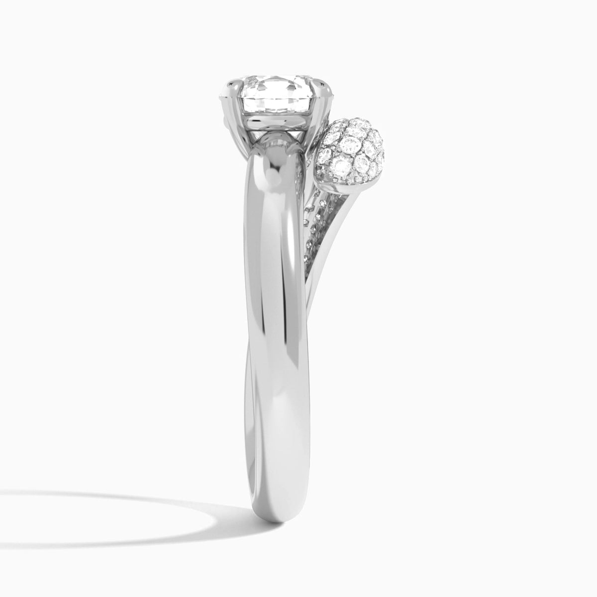 Round Alexa Luxe Pavé Lab Grown Diamond Engagement Ring In Platinum, Side View