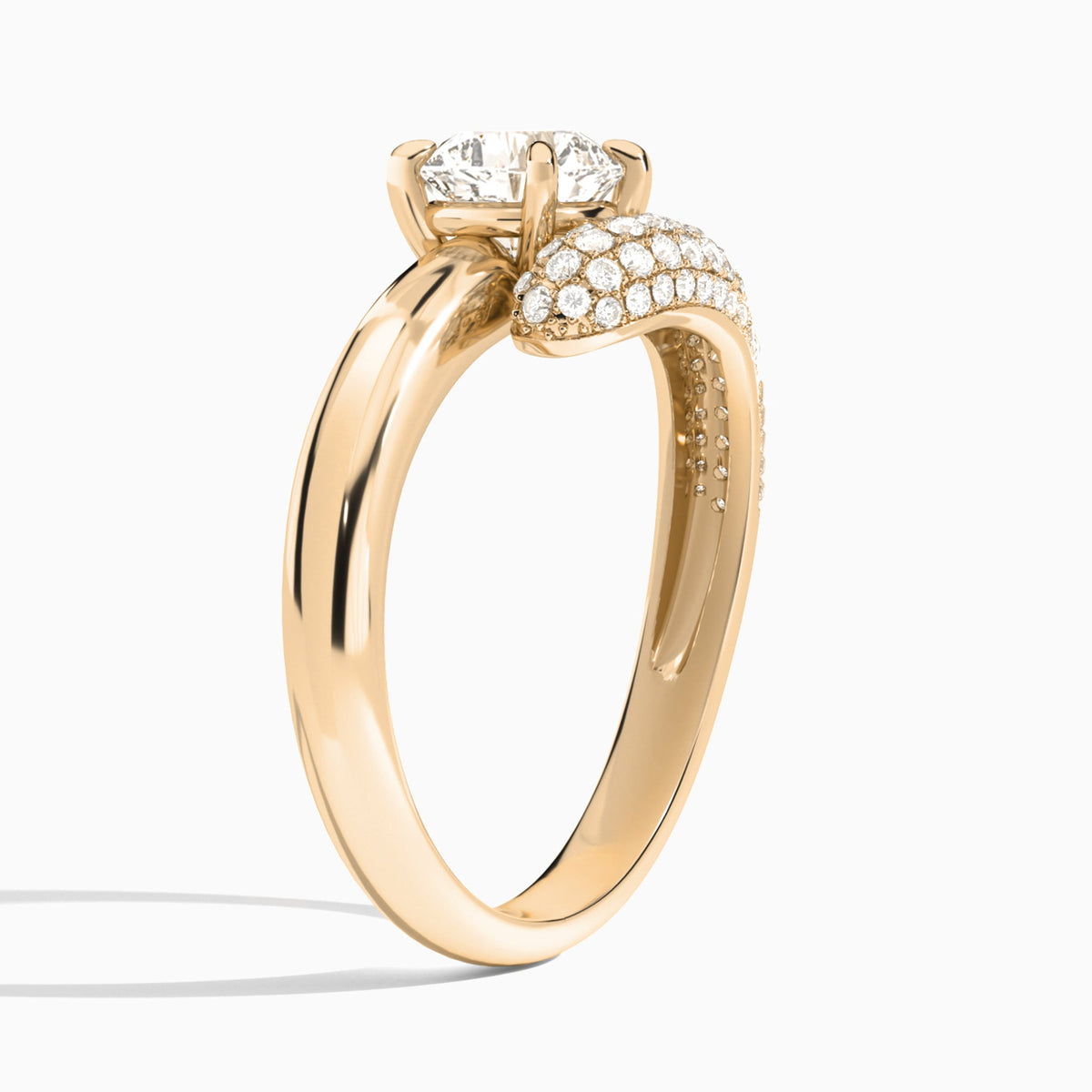 Cushion Alexa Luxe Pavé Lab Grown Diamond Engagement Ring In 14K Rose Gold, Angle View