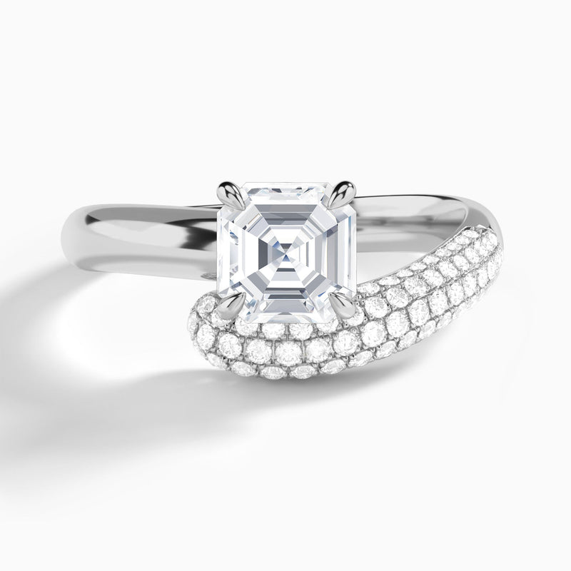 Asscher Alexa Luxe Pavé Lab Grown Diamond Engagement Ring In 18K White Gold - Lucenjuri