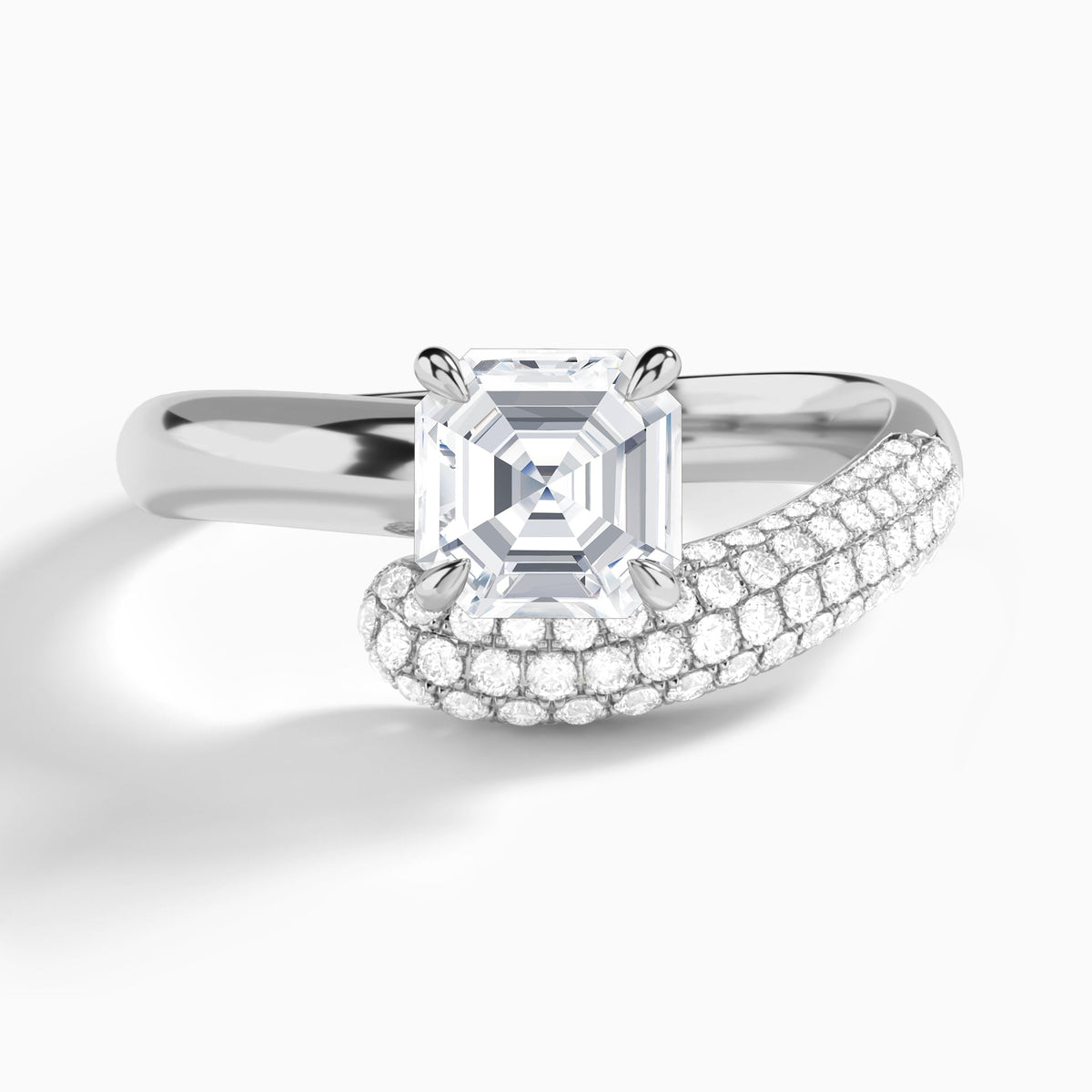 Asscher Alexa Luxe Pavé Lab Grown Diamond Engagement Ring In 14K White Gold - Lucenjuri