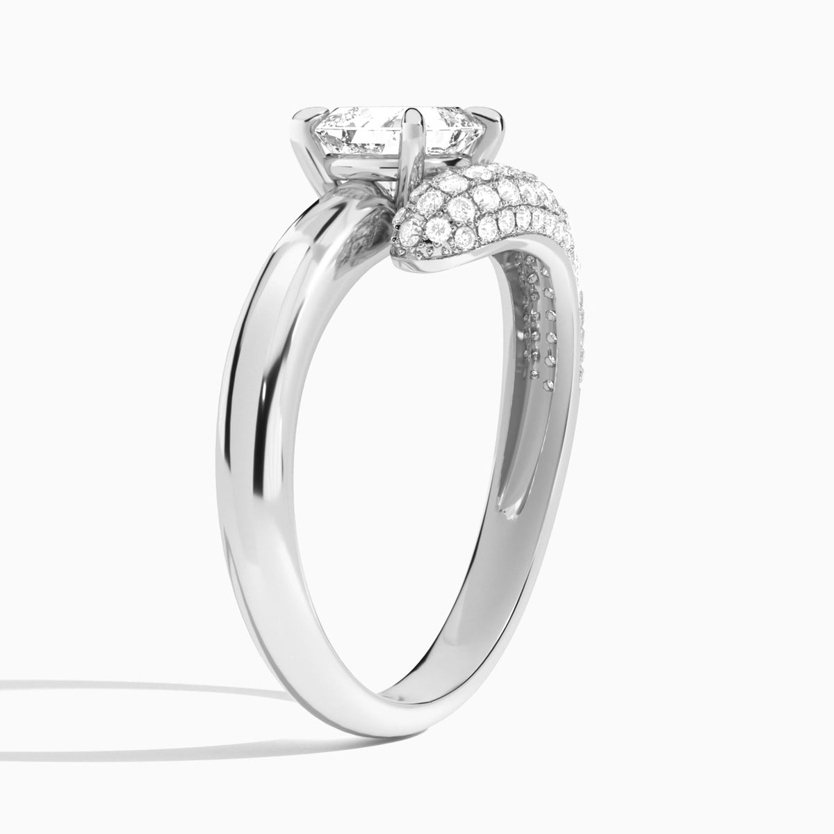 Asscher Alexa Luxe Pavé Lab Grown Diamond Engagement Ring In 14K White Gold, Angle View