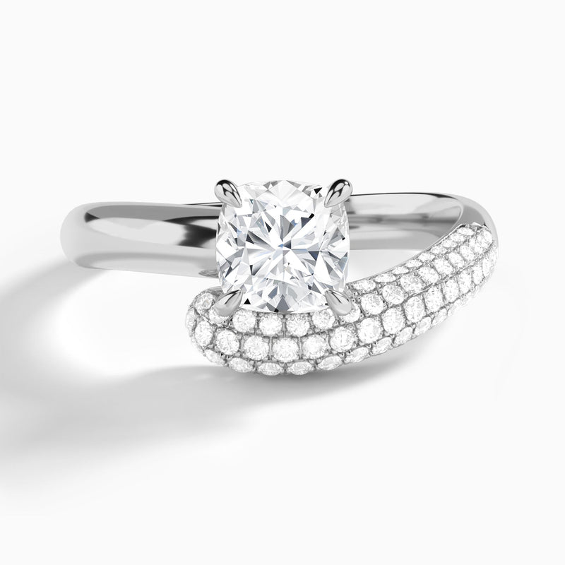 Cushion Alexa Luxe Pavé Lab Grown Diamond Engagement Ring In 18K White Gold - Lucenjuri