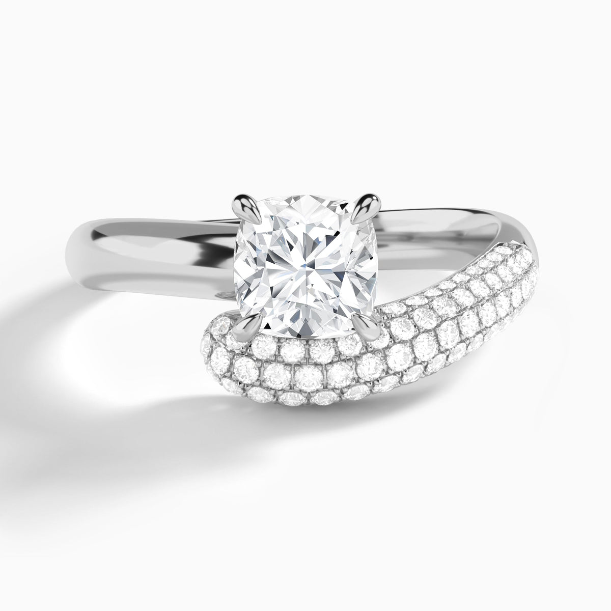 Cushion Alexa Luxe Pavé Lab Grown Diamond Engagement Ring In 14K White Gold - Lucenjuri