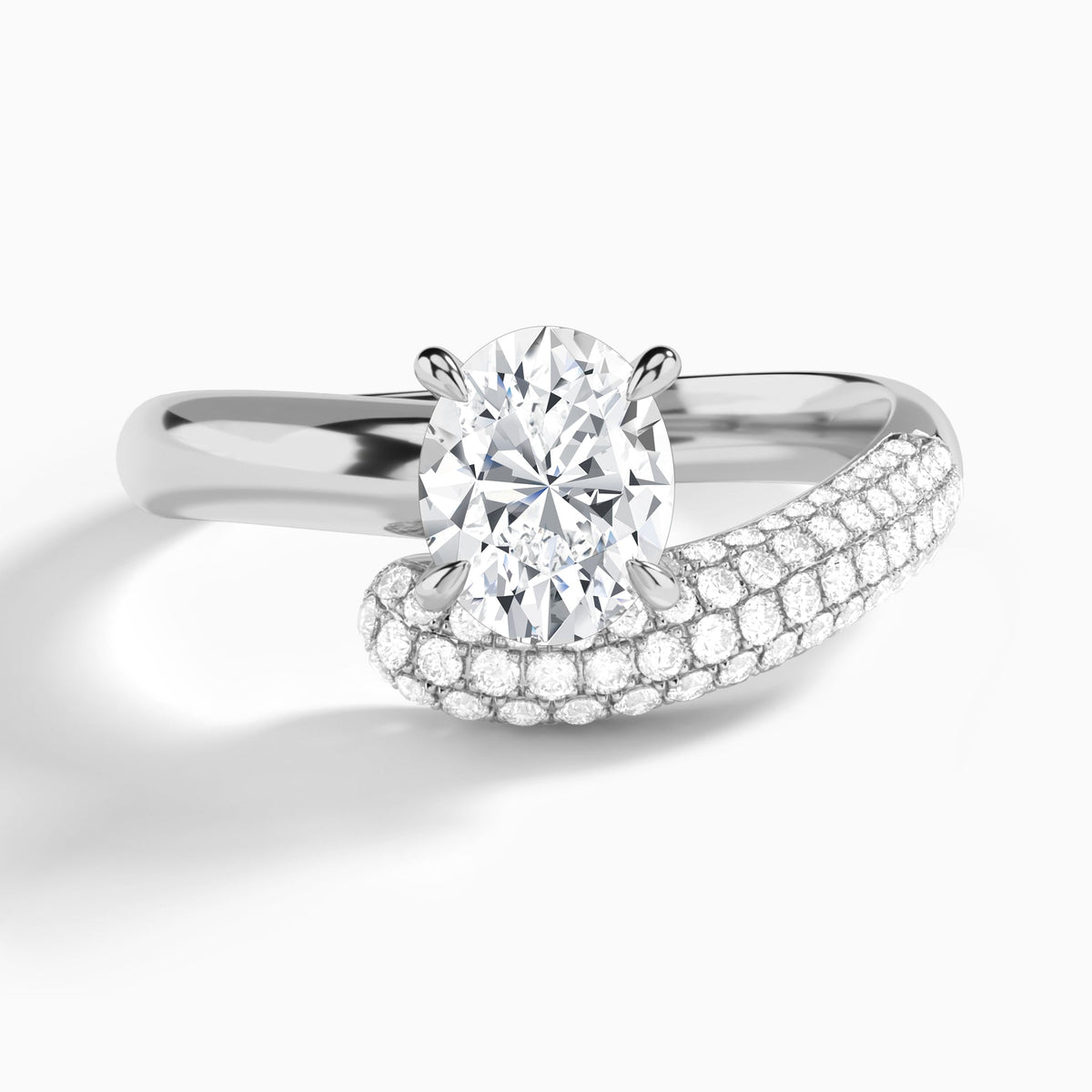 Oval Alexa Luxe Pavé Lab Grown Diamond Engagement Ring In 18K White Gold - Lucenjuri