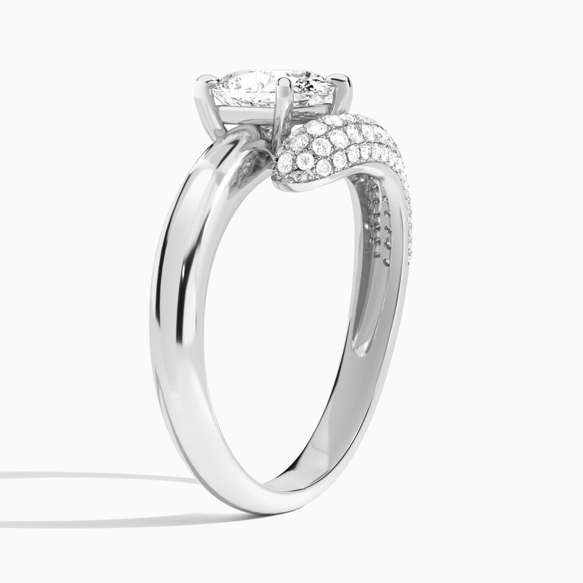 Oval Alexa Luxe Pavé Lab Grown Diamond Engagement Ring In 14K White Gold, Angle View