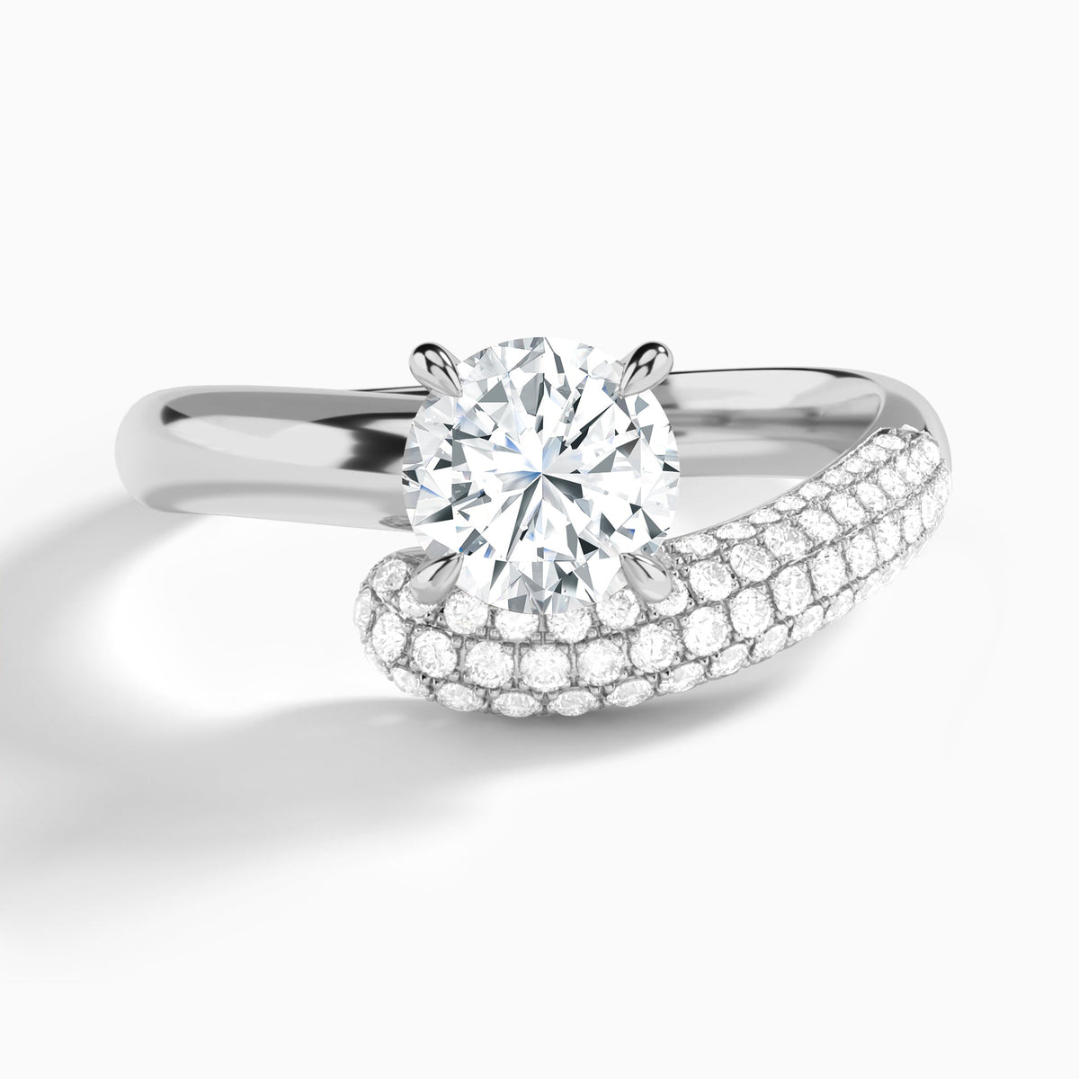 Round Alexa Luxe Pavé Lab Grown Diamond Engagement Ring In 14K White Gold - Lucenjuri