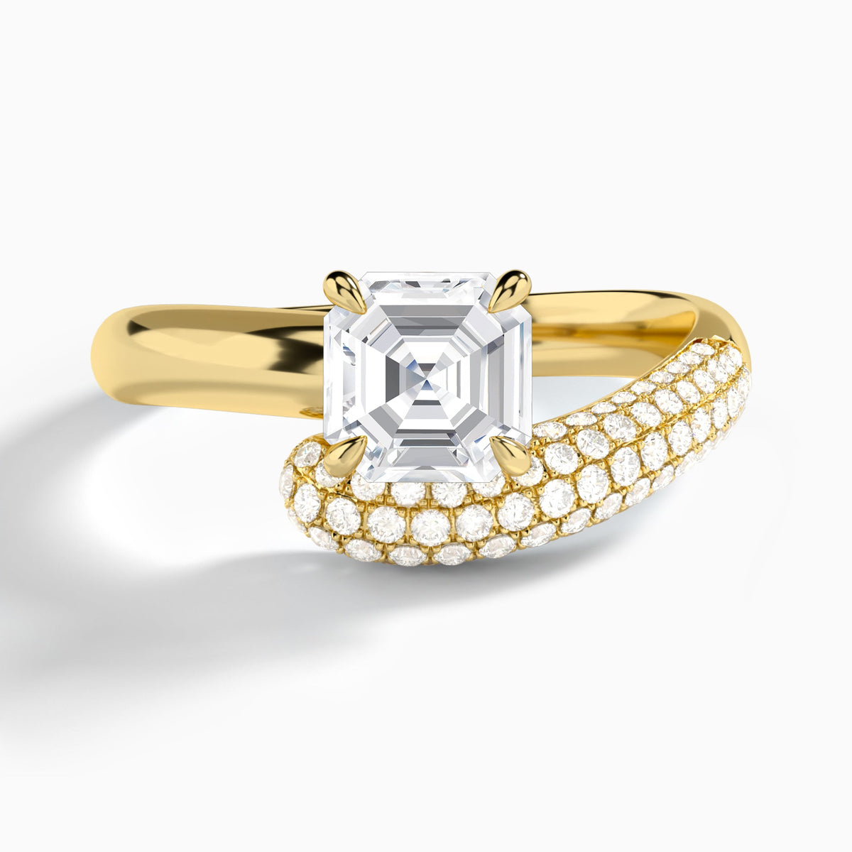 Asscher Alexa Luxe Pavé Lab Grown Diamond Engagement Ring In 18K Yellow Gold - Lucenjuri