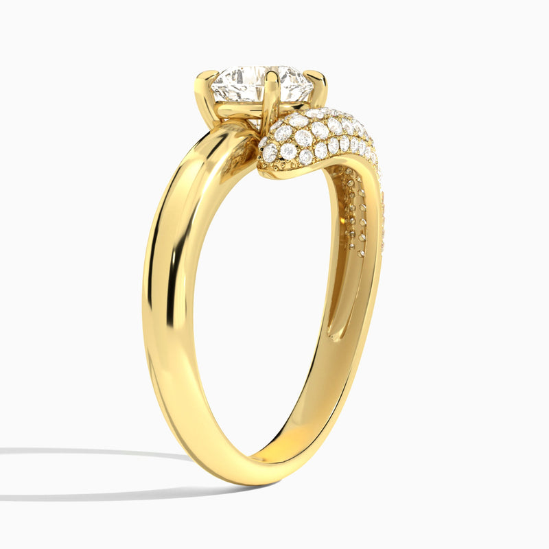 Cushion Alexa Luxe Pavé Lab Grown Diamond Engagement Ring In 14K Yellow Gold, Angle View