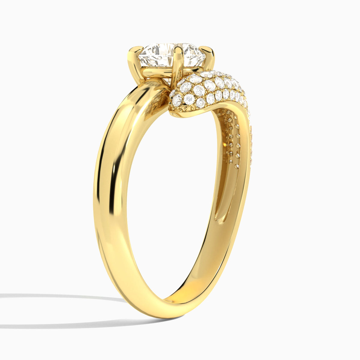 Cushion Alexa Luxe Pavé Lab Grown Diamond Engagement Ring In 18K Yellow Gold, Angle View