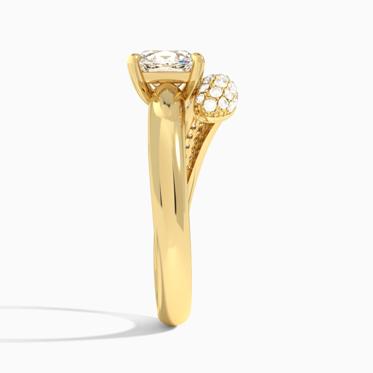 Oval Alexa Luxe Pavé Lab Grown Diamond Engagement Ring In 14K Yellow Gold, Side View