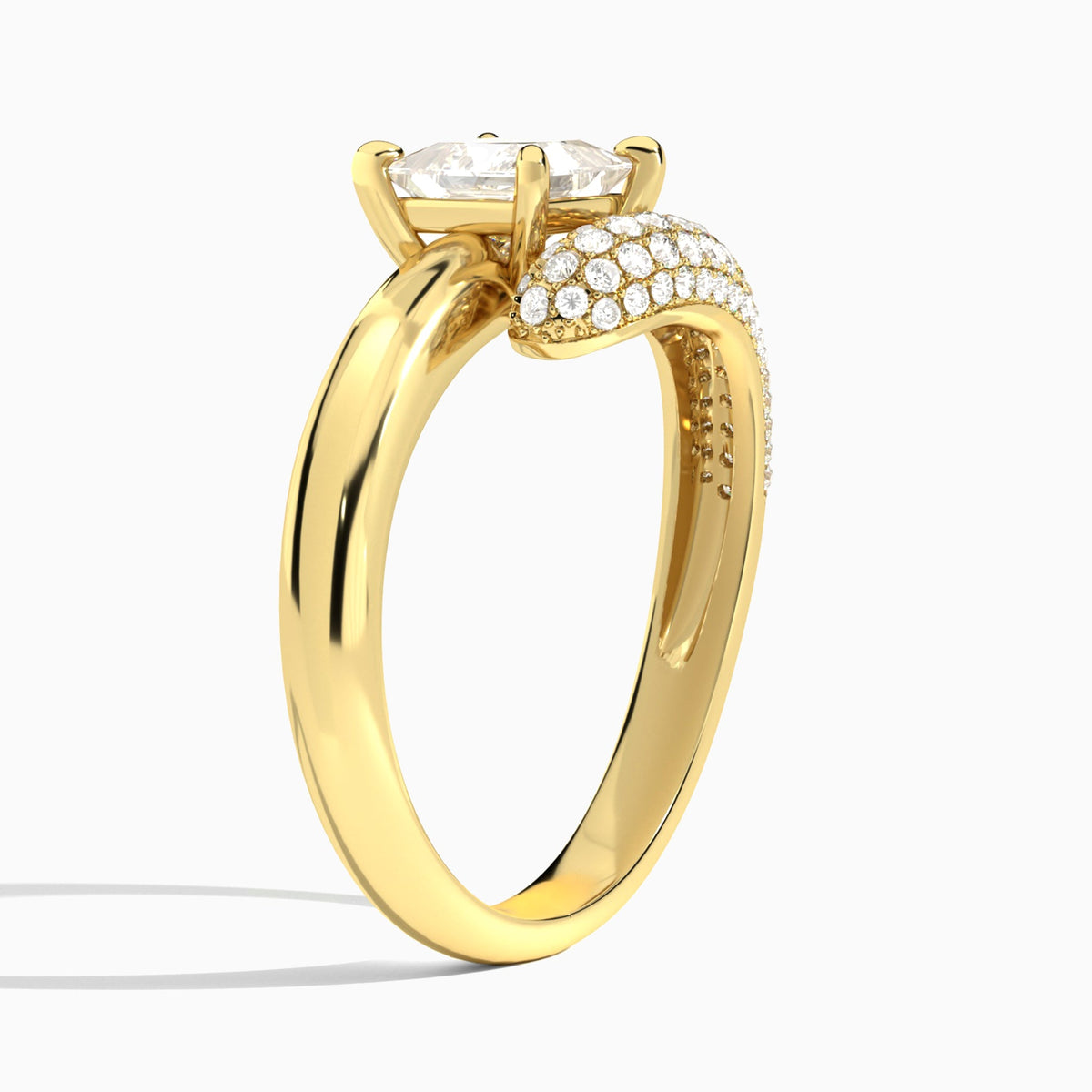 Princess Alexa Luxe Pavé Lab Grown Diamond Engagement Ring In 18K Yellow Gold, Angle View
