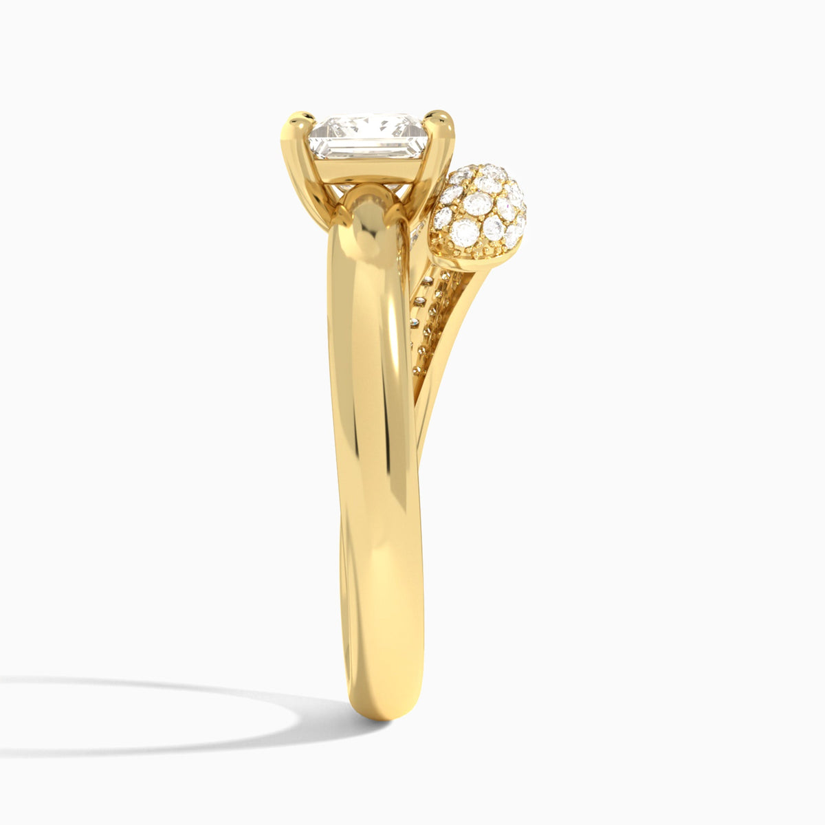 Princess Alexa Luxe Pavé Lab Grown Diamond Engagement Ring In 18K Yellow Gold, Side View