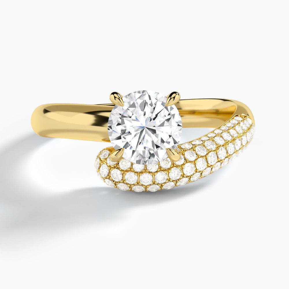 Round Alexa Luxe Pavé Lab Grown Diamond Engagement Ring In 14K Yellow Gold - Lucenjuri