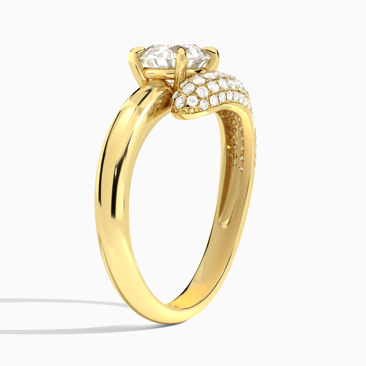 Round Alexa Luxe Pavé Lab Grown Diamond Engagement Ring In 18K Yellow Gold, Angle View