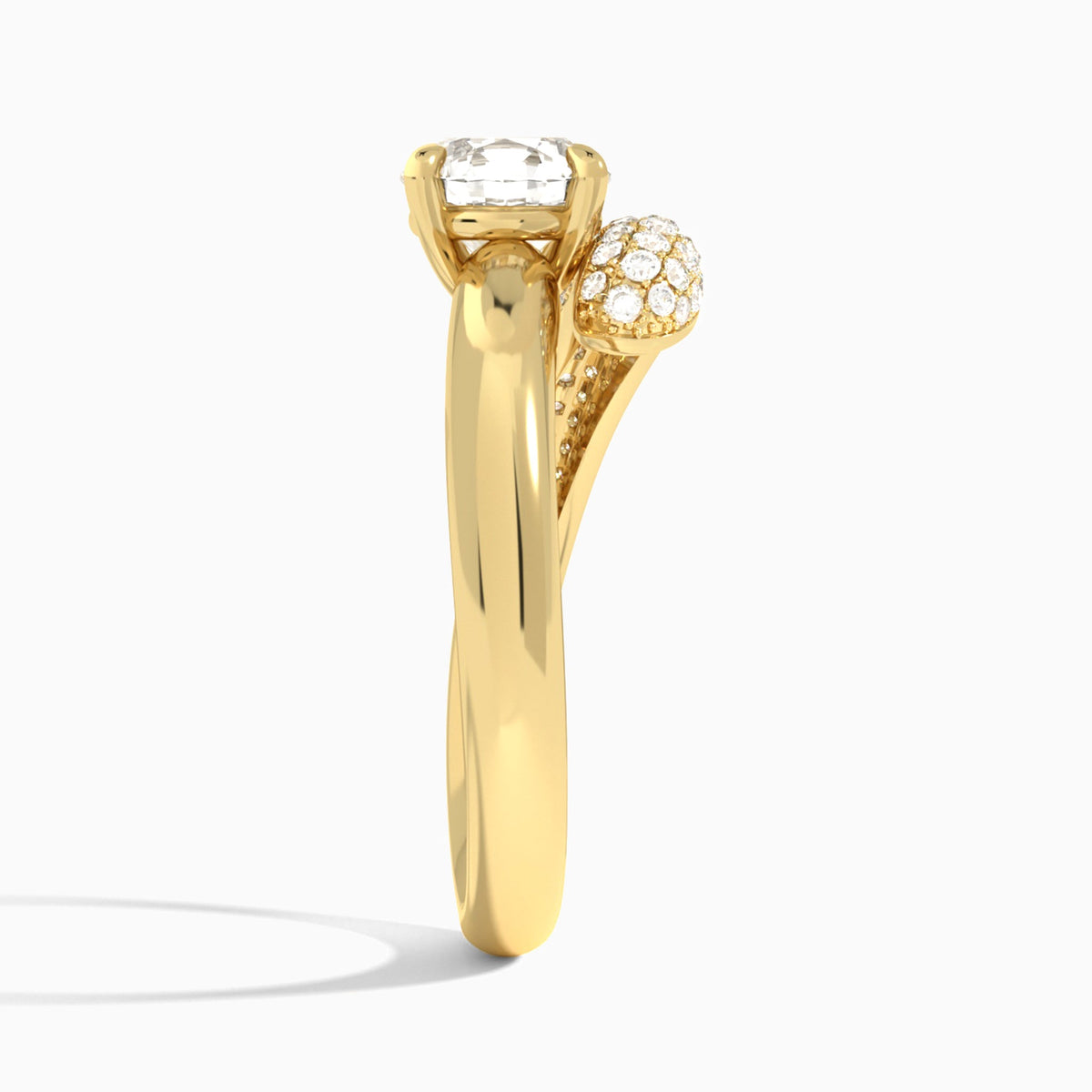 Round Alexa Luxe Pavé Lab Grown Diamond Engagement Ring In 18K Yellow Gold, Side View
