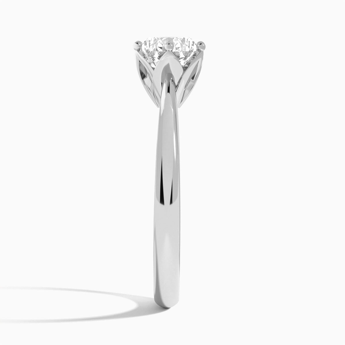 Round Petal Six-Prong Lab Diamond Engagement Ring In Platinum, Side View