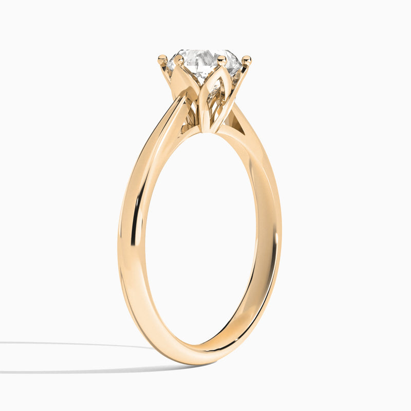Round Petal Six-Prong Lab Diamond Engagement Ring In 14K Rose Gold, Angle View