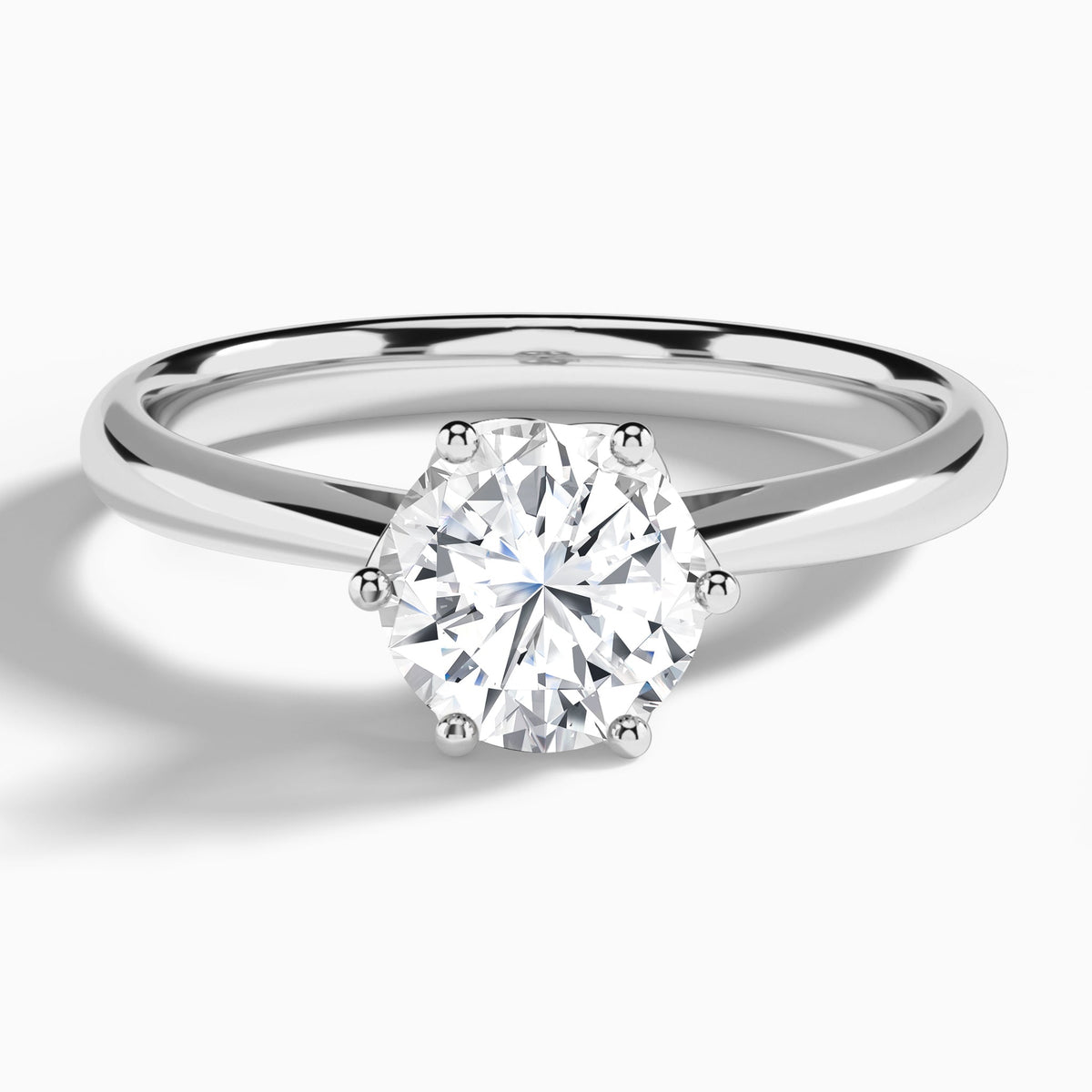 Round Petal Six-Prong Lab Diamond Engagement Ring In 18K White Gold - Lucenjuri