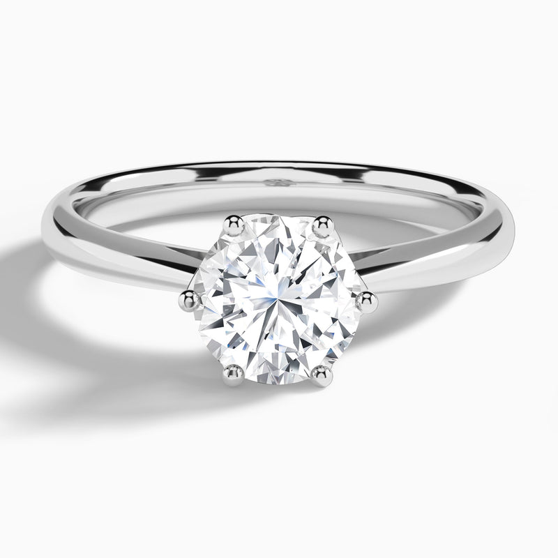 Round Petal Six-Prong Lab Diamond Engagement Ring In 14K White Gold - Lucenjuri