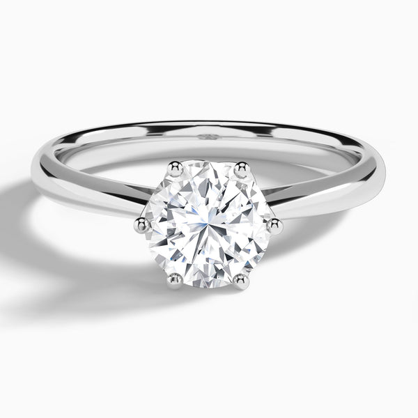 Round Petal Six-Prong Lab Diamond Engagement Ring In 14K White Gold - Lucenjuri