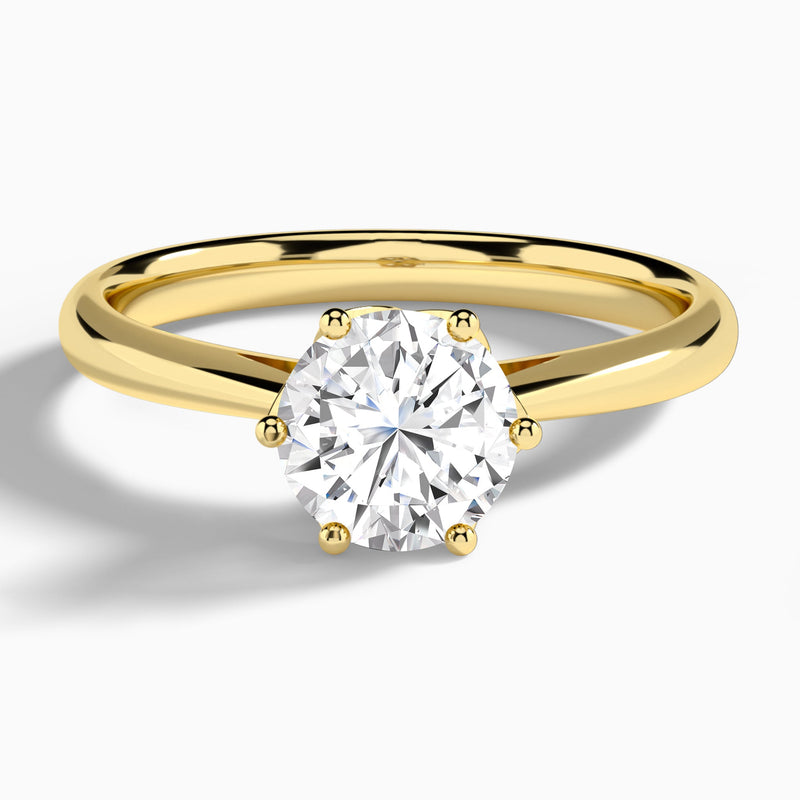 Round Petal Six-Prong Lab Diamond Engagement Ring In 14K Yellow Gold - Lucenjuri