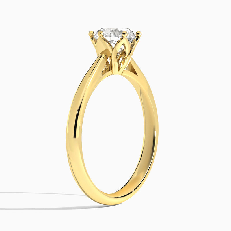 Round Petal Six-Prong Lab Diamond Engagement Ring In 14K Yellow Gold, Angle View