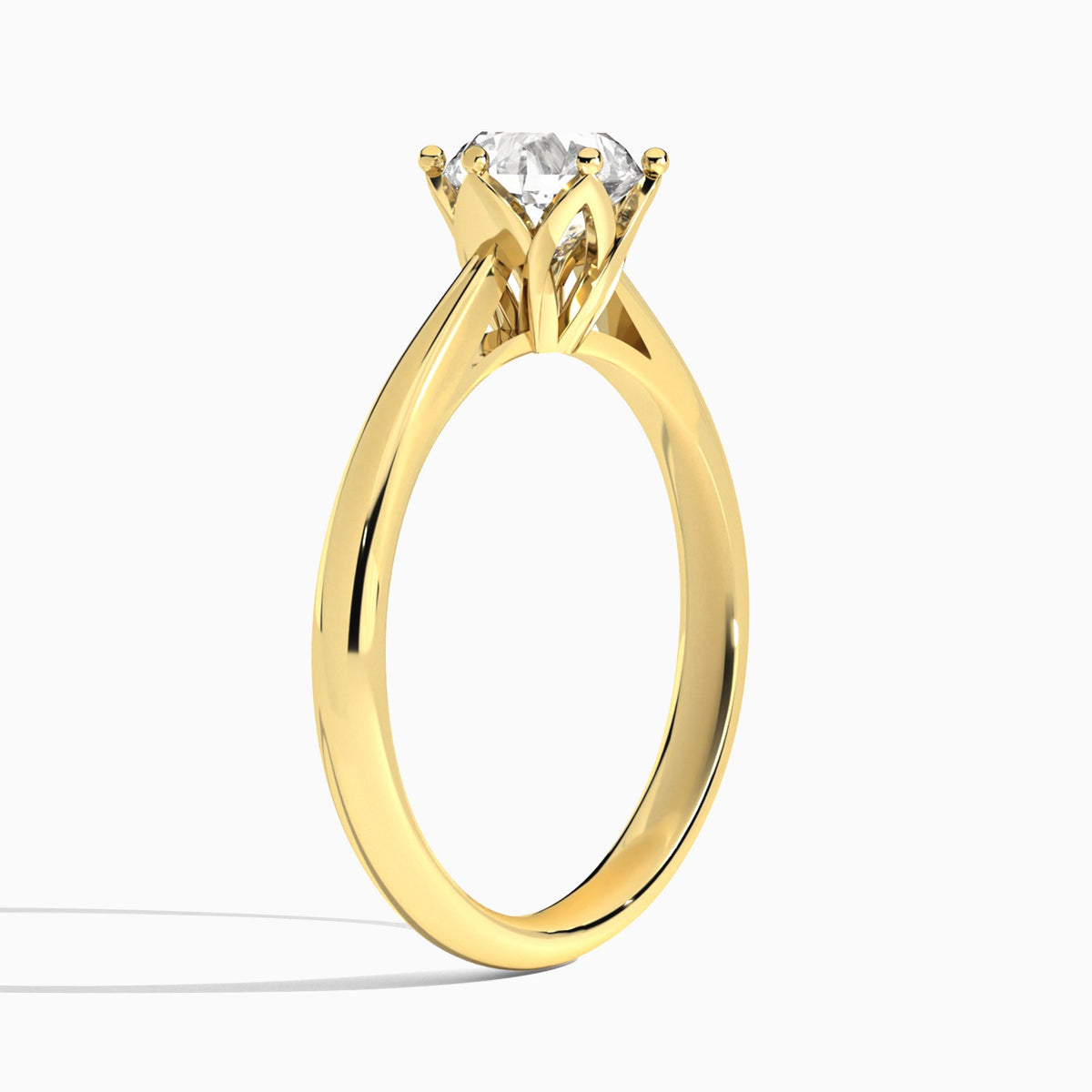 Round Petal Six-Prong Lab Diamond Engagement Ring In 18K Yellow Gold, Angle View