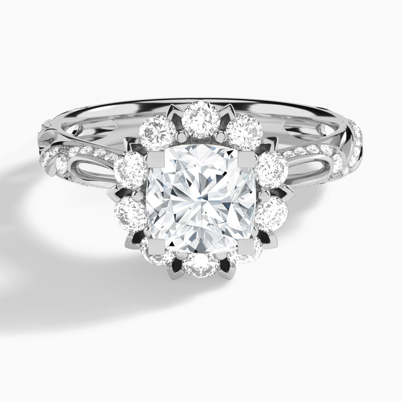 Cushion Majestic Bloom Lab Grown Diamond Engagement Ring In Platinum - Lucenjuri