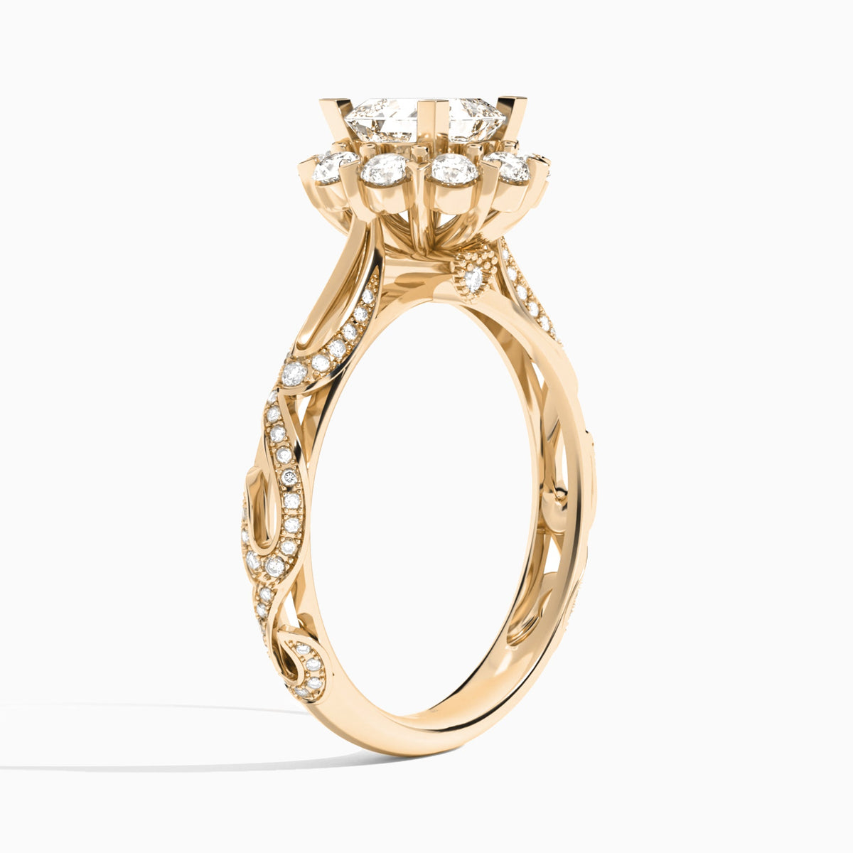 Asscher Majestic Bloom Lab Grown Diamond Engagement Ring In 14K Rose Gold, Angle View