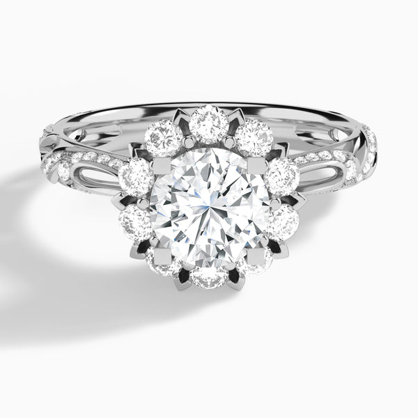 Round Majestic Bloom Lab Diamond Engagement Ring In 14K White Gold - Lucenjuri