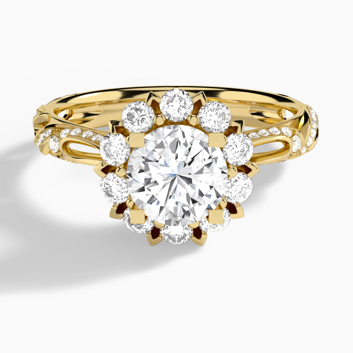 Round Majestic Bloom Lab Diamond Engagement Ring In 18K Yellow Gold - Lucenjuri