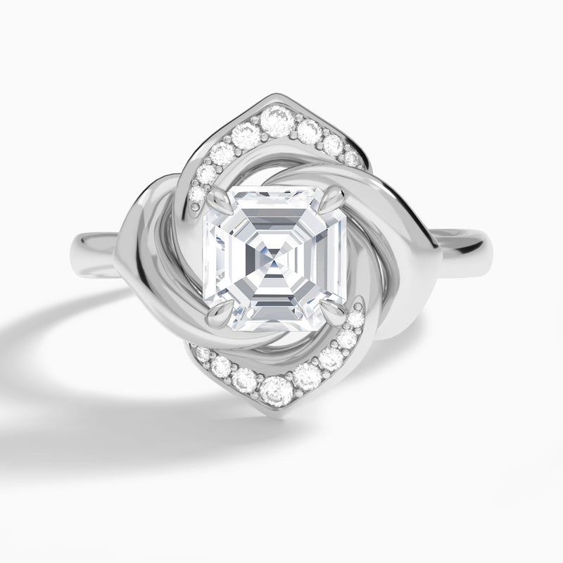 Asscher Rosé Lab Grown Diamond Engagement Ring In 14K White Gold - Lucenjuri