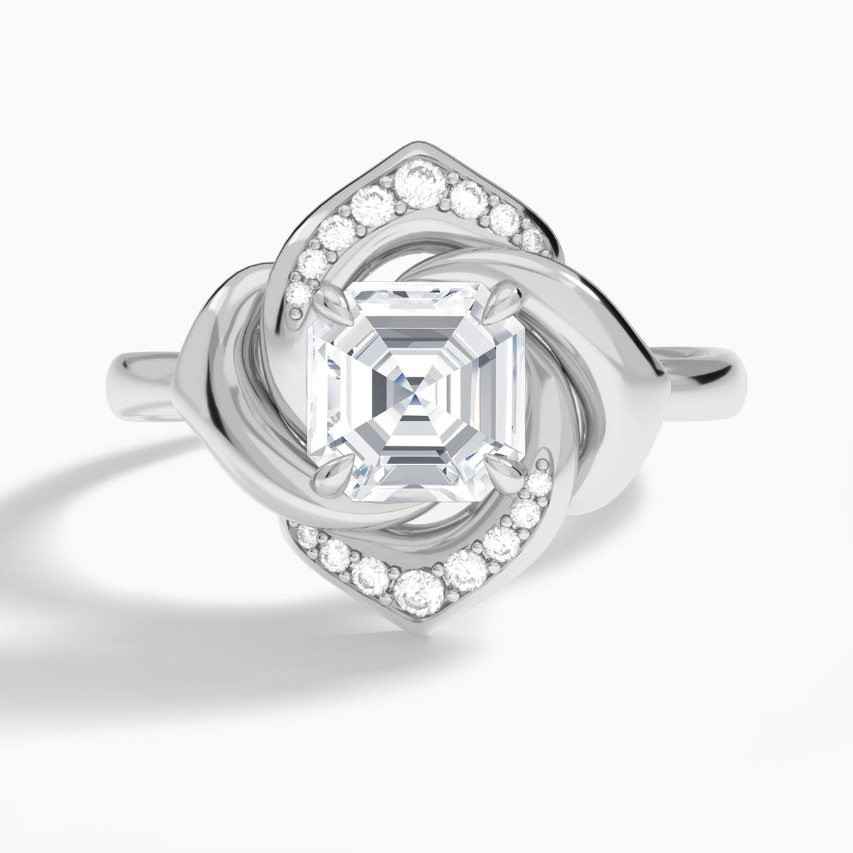 Asscher Rosé Lab Grown Diamond Engagement Ring In 14K White Gold - Lucenjuri
