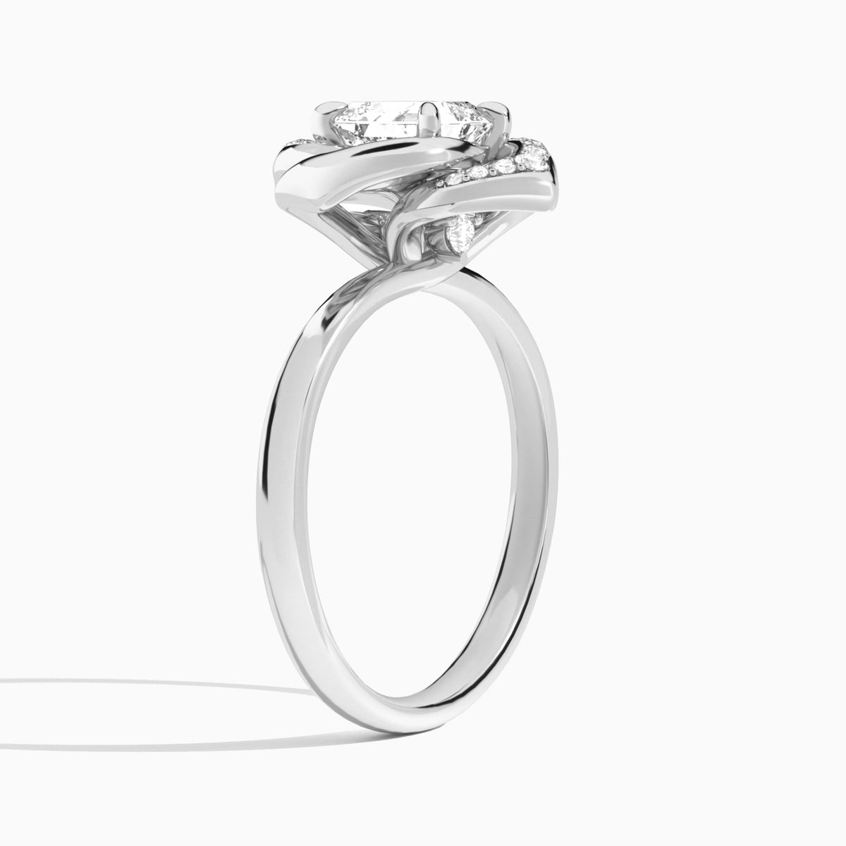 Asscher Rosé Lab Grown Diamond Engagement Ring In 14K White Gold, Angle View