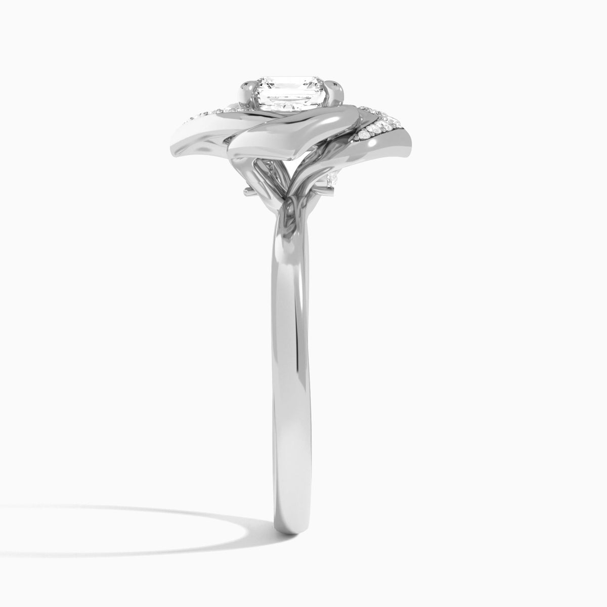 Asscher Rosé Lab Grown Diamond Engagement Ring In 14K White Gold, Side View