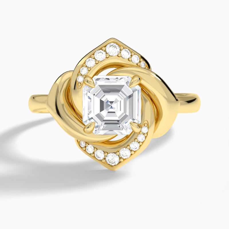 Asscher Rosé Lab Grown Diamond Engagement Ring In 18K Yellow Gold - Lucenjuri