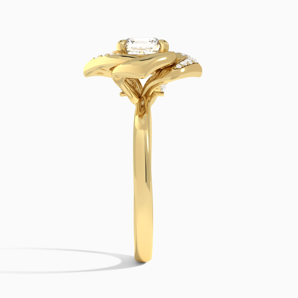 Asscher Rosé Lab Grown Diamond Engagement Ring In 14K Yellow Gold, Side View