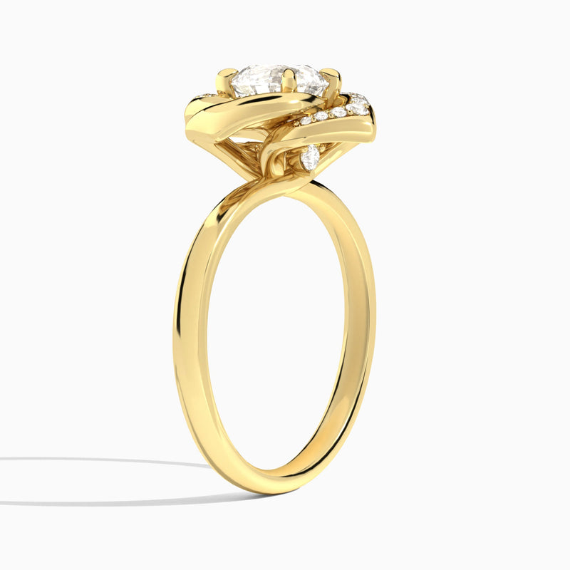 Round Rosé Lab Grown Diamond Engagement Ring In 14K Yellow Gold, Angle View