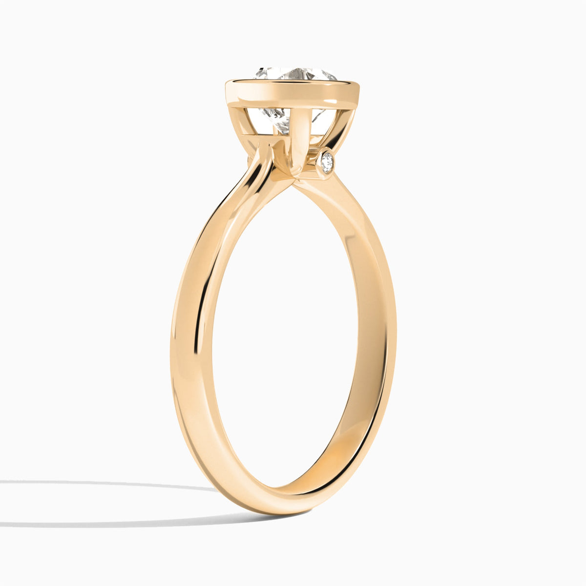 Round Classic Bezel Lab Grown Diamond Engagement Ring In 14K Rose Gold, Angle View