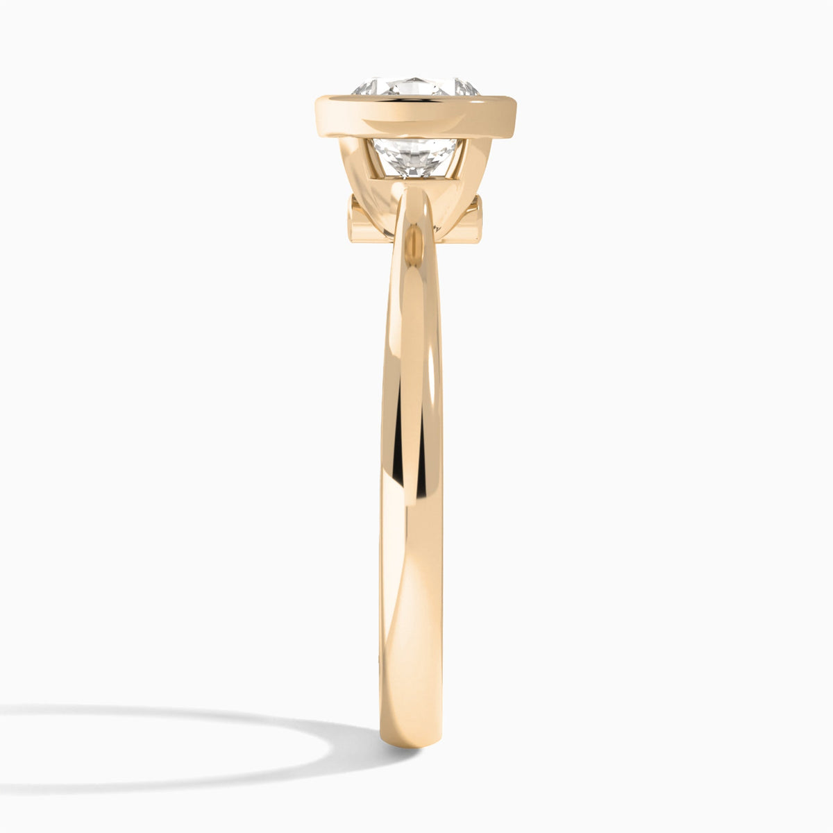 Round Classic Bezel Lab Grown Diamond Engagement Ring In 14K Rose Gold, Side View