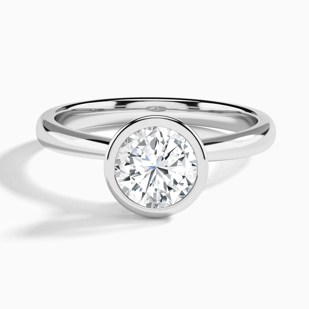 Round Classic Bezel Lab Grown Diamond Engagement Ring In 14K White Gold - Lucenjuri