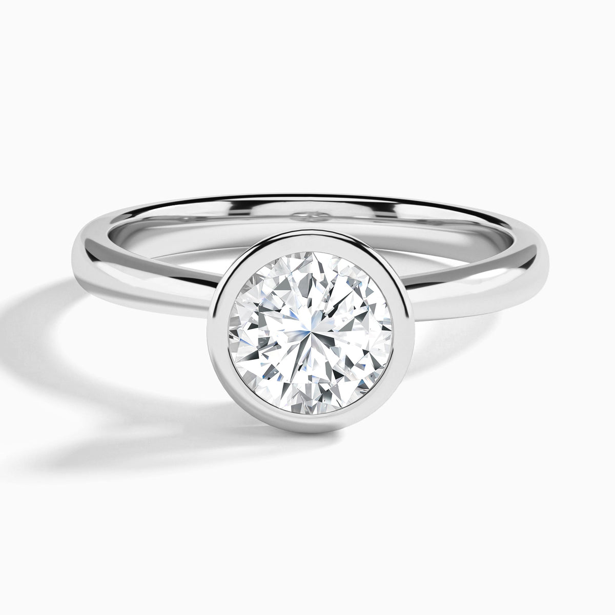 Round Classic Bezel Lab Grown Diamond Engagement Ring In 18K White Gold - Lucenjuri