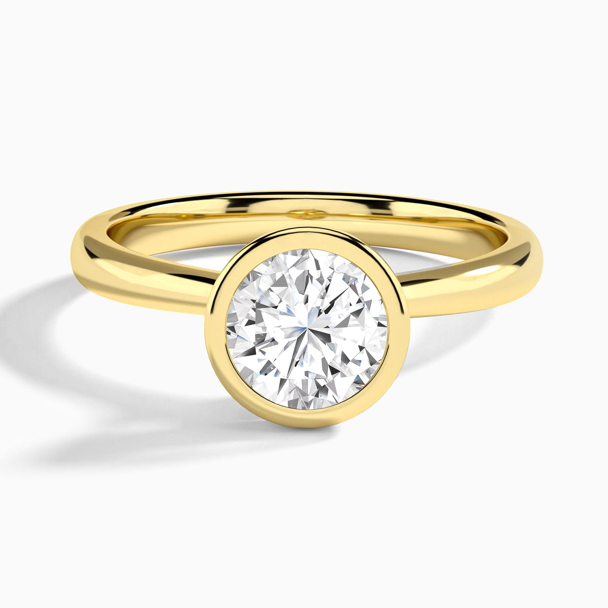 Round Classic Bezel Lab Diamond Engagement Ring In 14K Yellow Gold - Lucenjuri