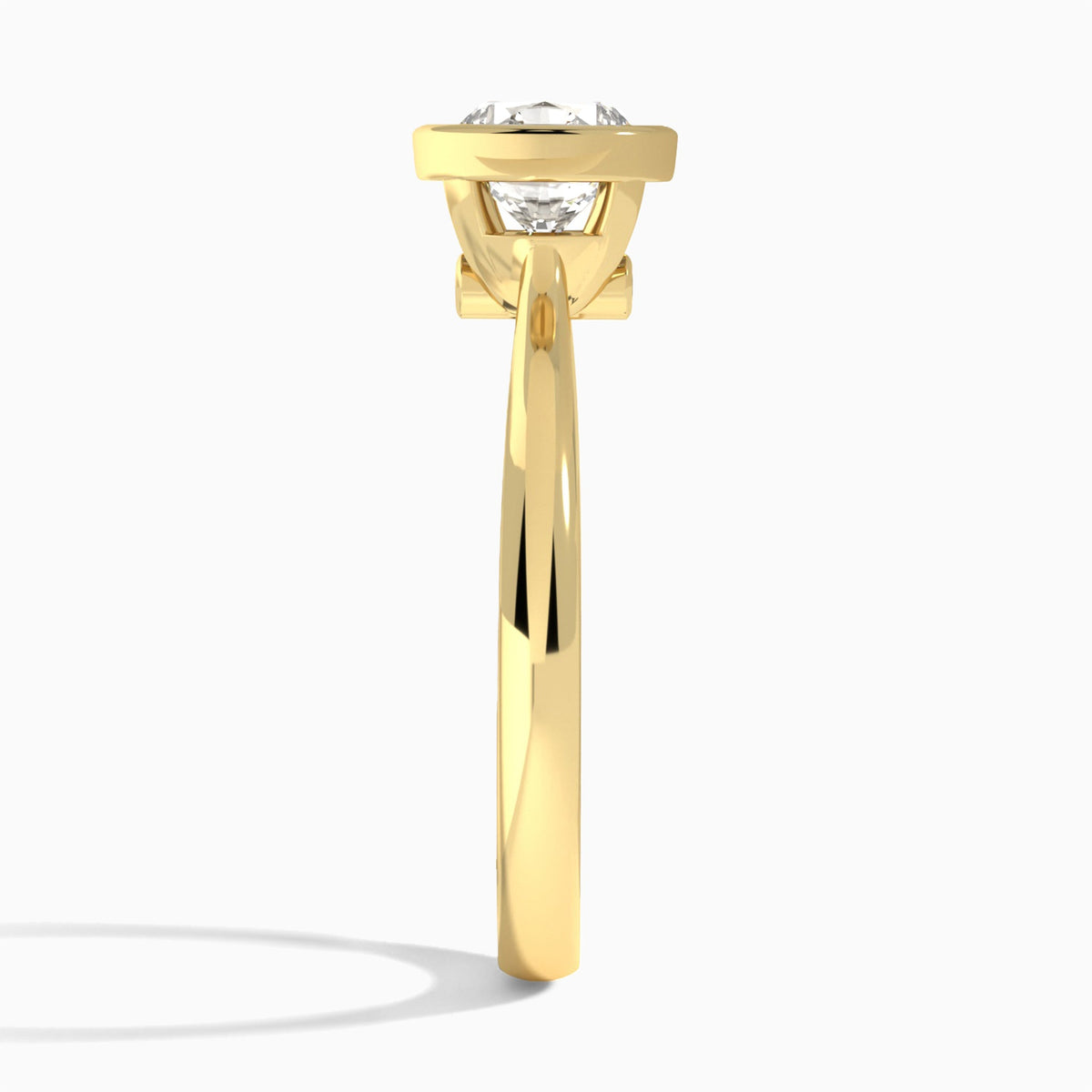 Round Classic Bezel Lab Diamond Engagement Ring In 14K Yellow Gold, Side View