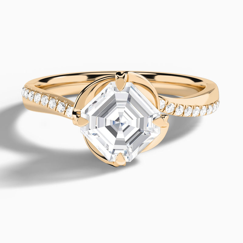 Asscher Amber Lab Grown Diamond Engagement Ring In 14K Rose Gold - Lucenjuri
