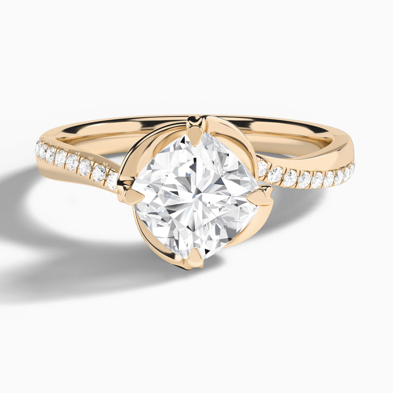 Cushion Amber Lab Grown Diamond Engagement Ring In 14K Rose Gold - Lucenjuri