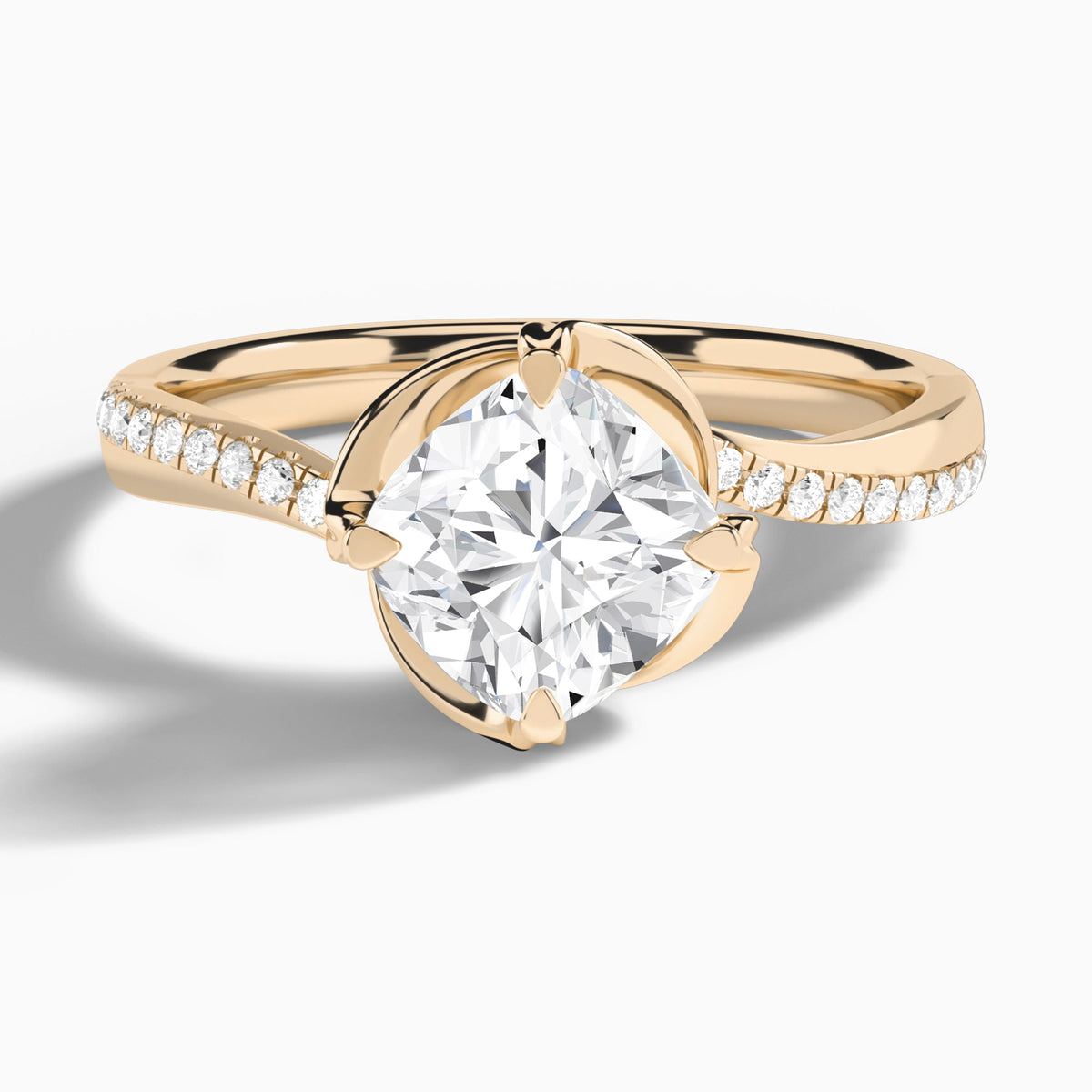 Cushion Amber Lab Grown Diamond Engagement Ring In 14K Rose Gold - Lucenjuri
