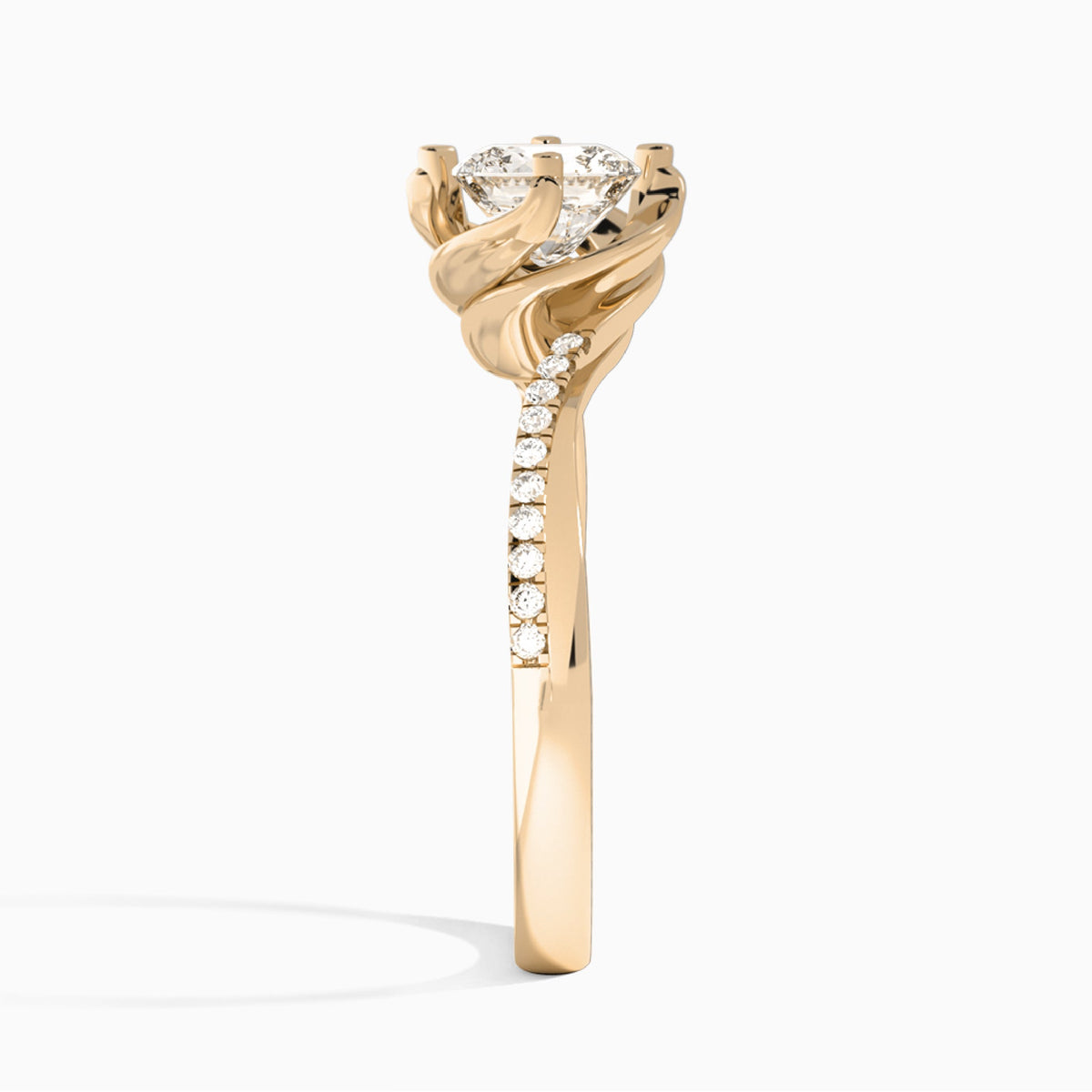Cushion Amber Lab Grown Diamond Engagement Ring In 14K Rose Gold, Side View